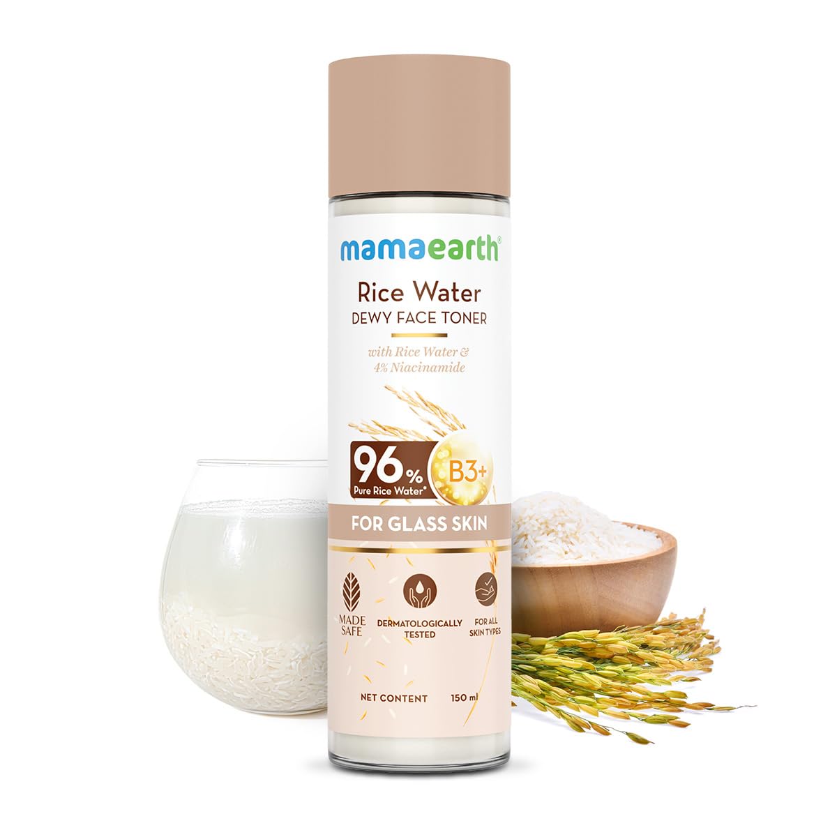 Mamaearth Rice Water Dewy Face Toner with Rice Water & 4% Niacinamide for Glass Skin 150ml |Intensely Hydrates |Minimizes Pores |Even Skin Tone |Korean Rice Toner | Alcohol-Free| Suits All Skin Types